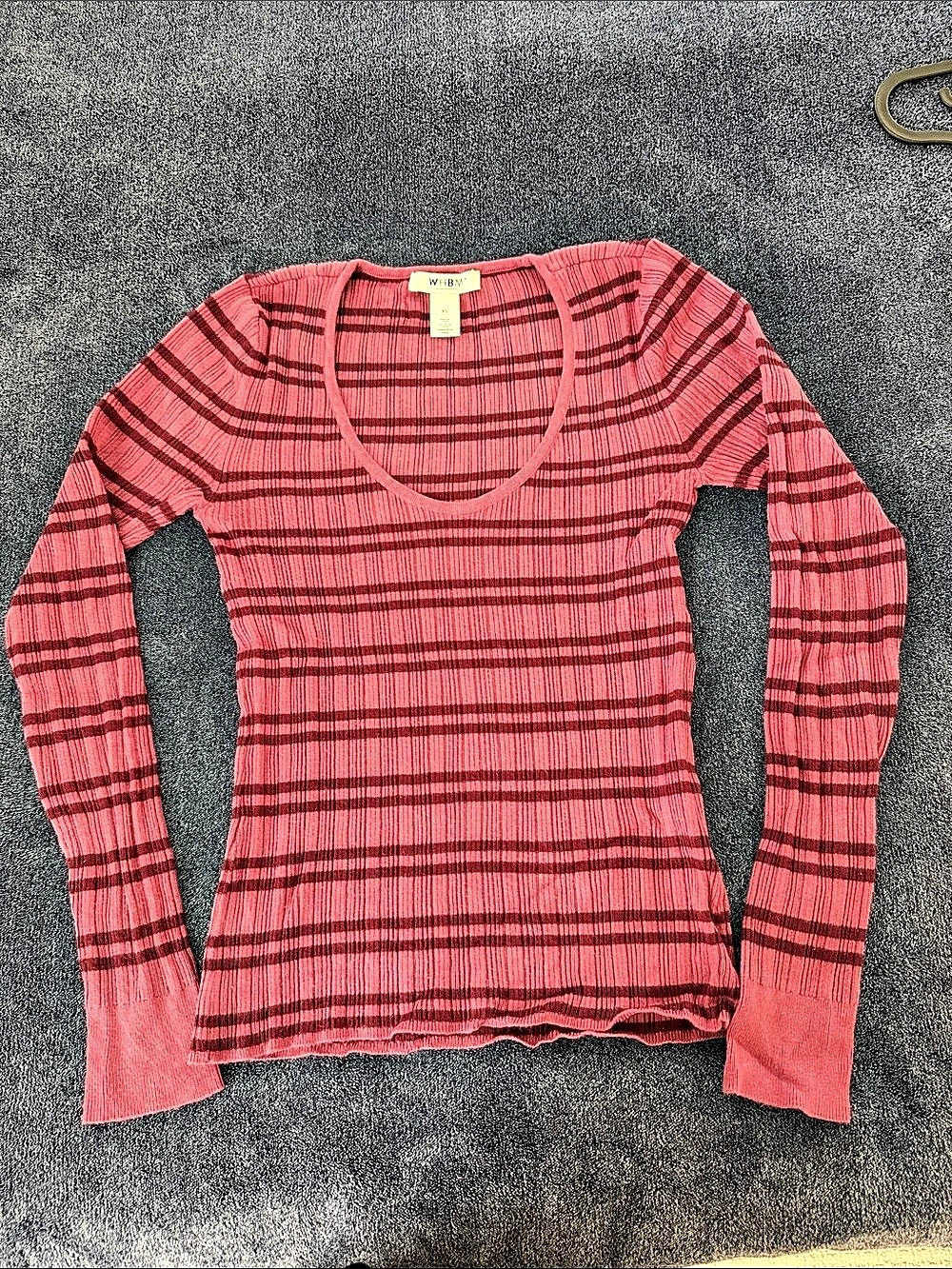 WHBM Striped Long Sleeve Top in Pink & Black Size XS Like New